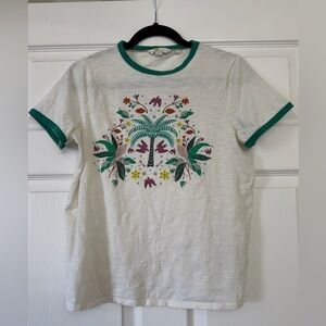 Boden ringer t-shirt with a tropical botanical print | Size Small